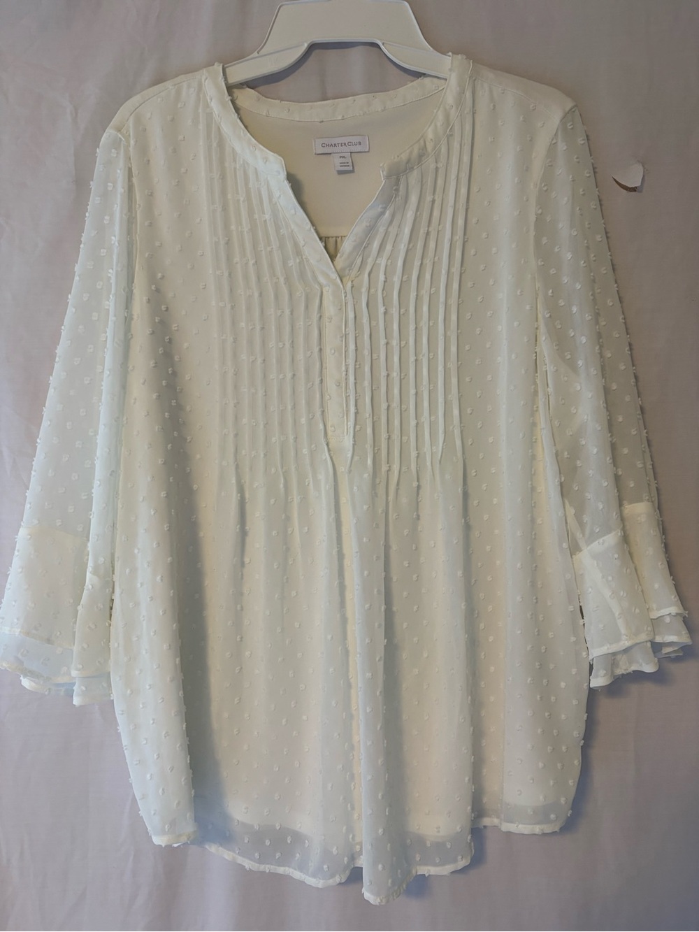 Charter Club Ivory Swiss Dot Pleated Front Blouse